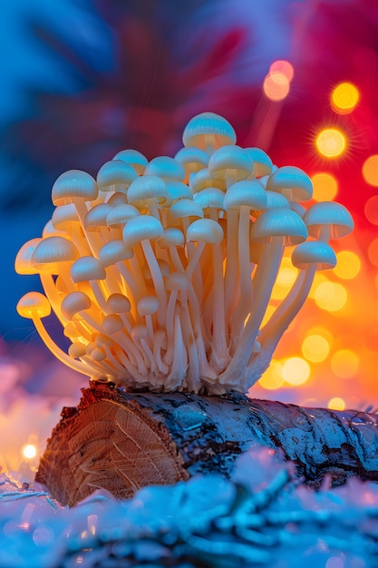 Free photo mushrooms seen with intense brightly colored lights