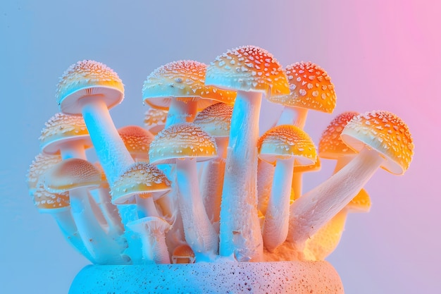 Free photo mushrooms seen with intense brightly colored lights