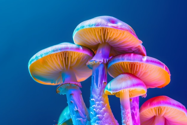 Mushrooms seen with intense brightly colored lights