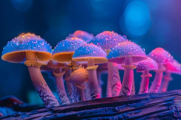 Free photo mushrooms seen with intense brightly colored lights
