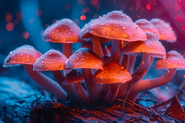 Free photo mushrooms seen with intense brightly colored lights