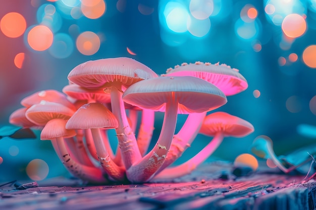 Free photo mushrooms seen with intense brightly colored lights