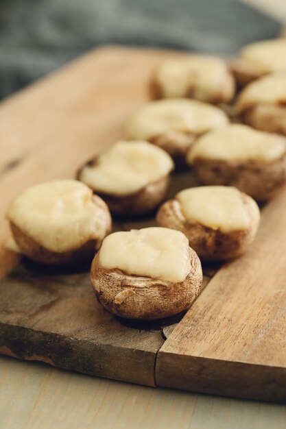 Mushrooms with cheese. Traditional Spanish tapas