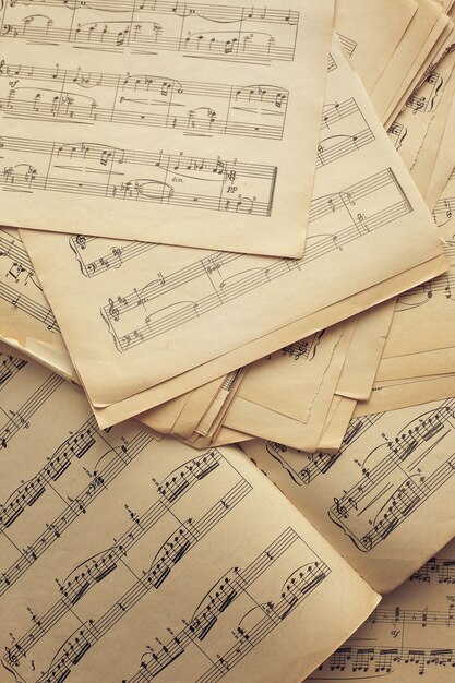 Music nots on old vintage paper sheets