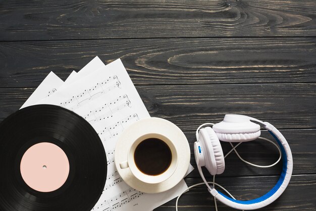 Music still life with coffee