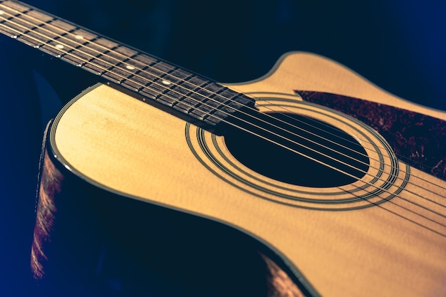 Free photo musical background with acoustic guitar close up