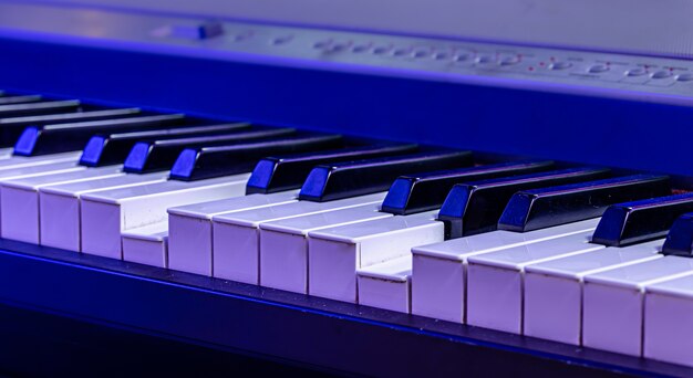 Musical keys in blue light