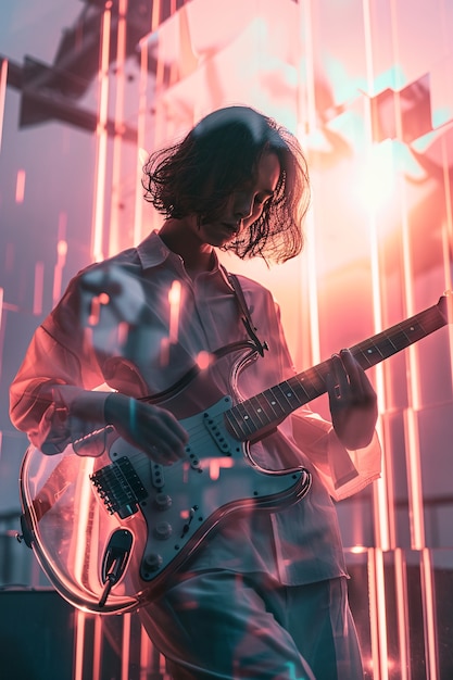 Foto gratuita musicista che suona la chitarra elettrica