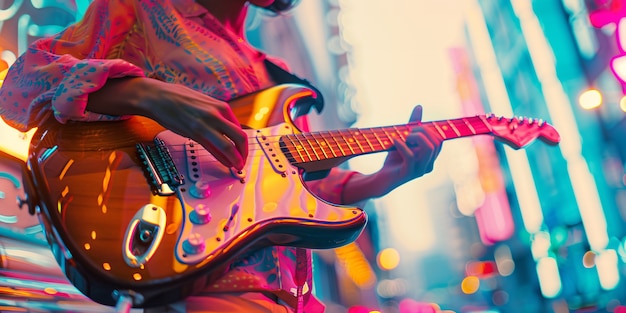 Бесплатное фото Музыкант, играющий на электрической гитаре