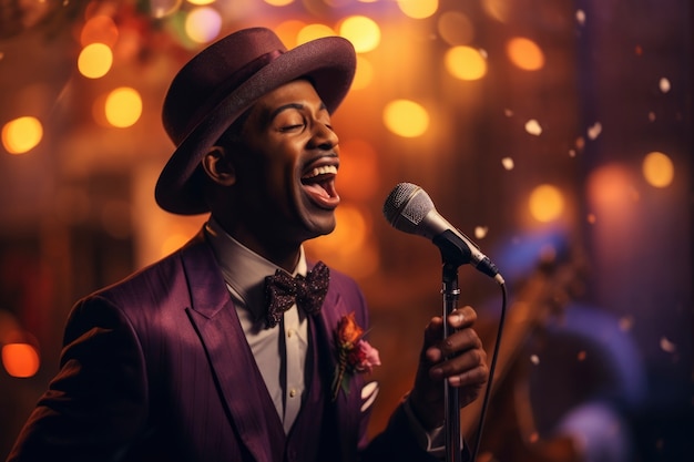 Free photo musician singing into microphone