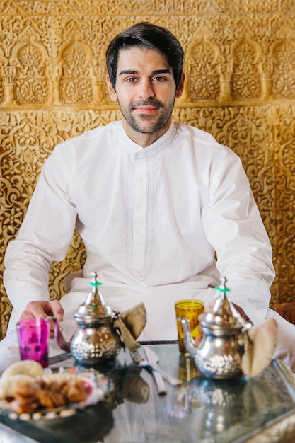 Muslim man in arab restaurant