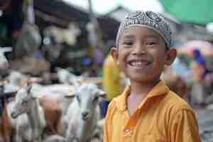 無料写真 muslim people with photorealistic animals prepared for the eid al-adha offering