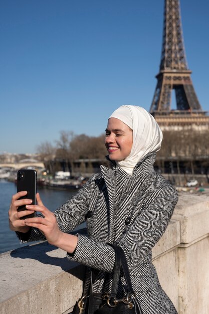Muslim woman traveling in paris