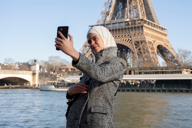 Muslim woman traveling in paris