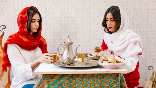 Muslim women drinking tea