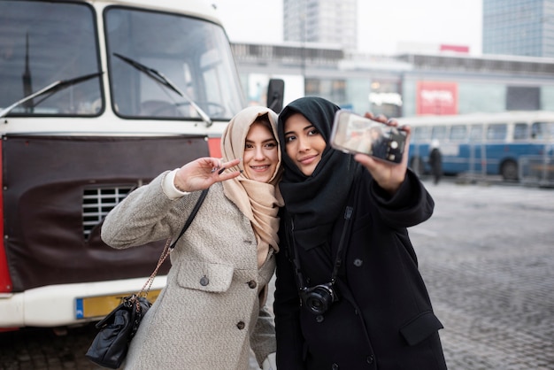 Muslim women traveling together