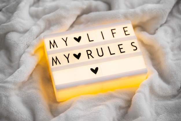 My life my rules message on lightbox