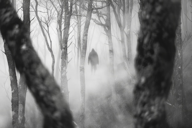 Free photo mysterious character in forest