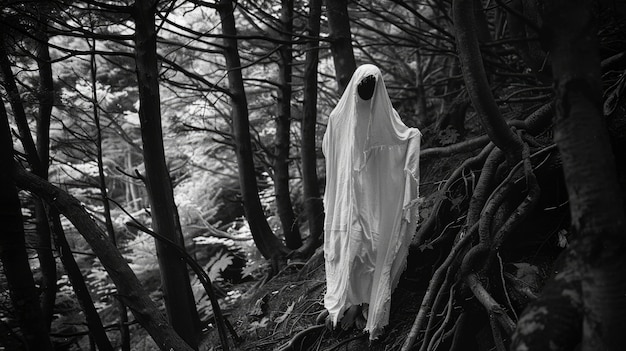 Free photo mysterious creature in spooky forest