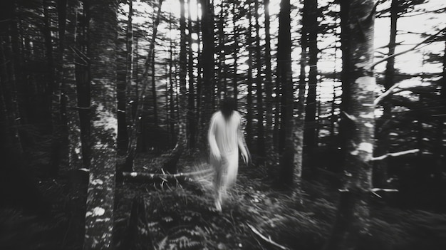 Free photo mysterious creature in spooky forest