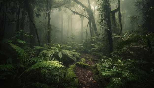 Free photo mysterious forest path leads to enchanted beauty generated by ai