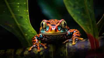 Free photo mysterious and rare jungle amphibians with vibrant patterns camouflaged among tropical leaves