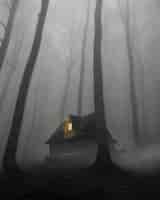 Foto gratuita scena misteriosa con casa nella foresta