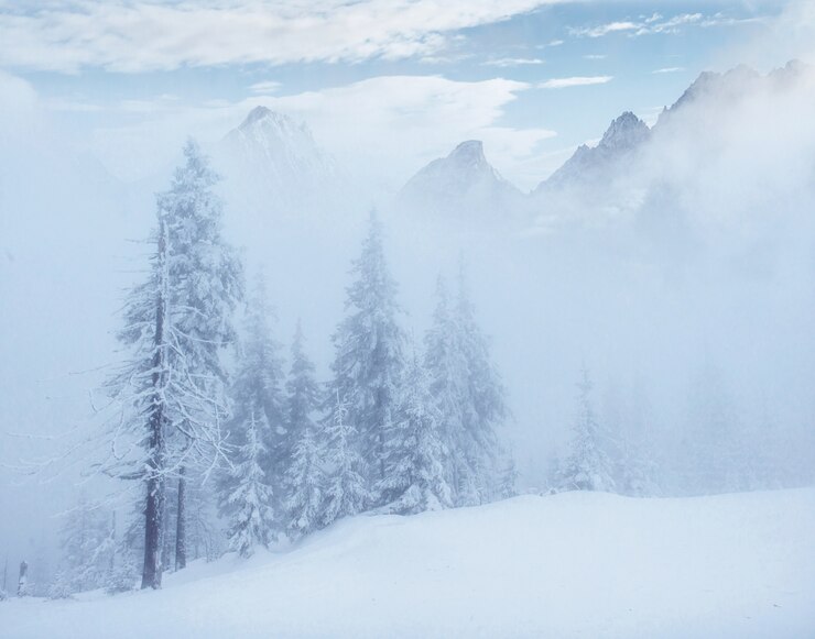 Free Photo mysterious winter landscape majestic mountains in the winter.