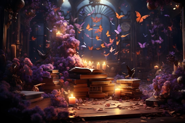 Mystical Butterfly Bookish Theme Wallpaper