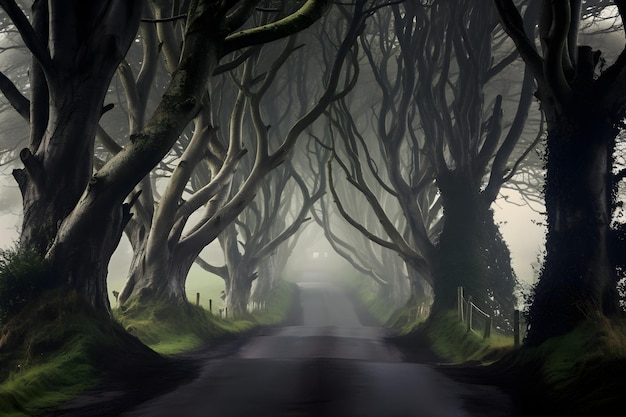 Free photo mystical scary forest road