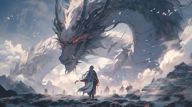 Free Photo mythical dragon beast in anime style