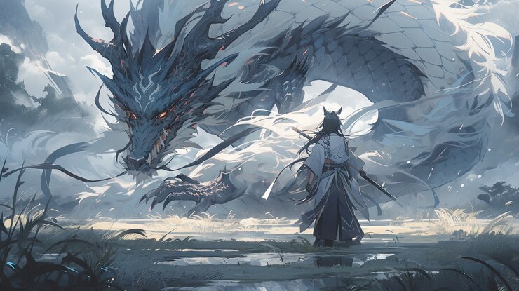 Free Photo mythical dragon beast in anime style