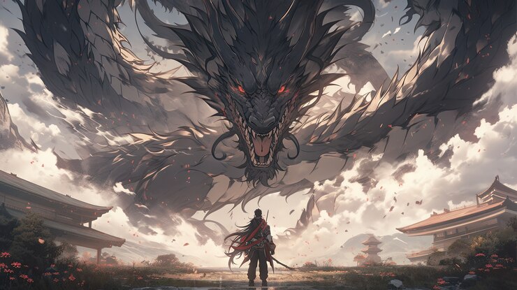 Free Photo mythical dragon beast in anime style