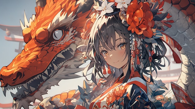 Free photo mythical dragon beast in anime style