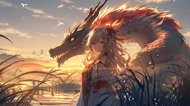 Free photo mythical dragon beast in anime style