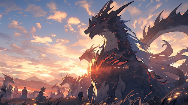 Free photo mythical dragon beast in anime style