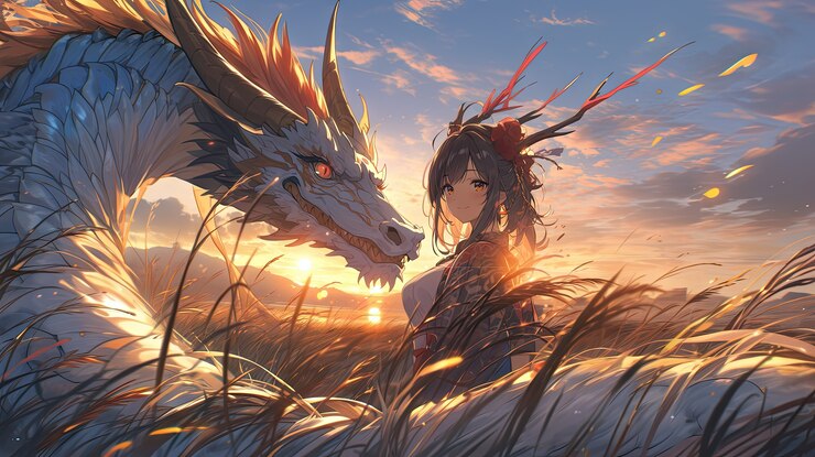 Free Photo mythical dragon beast in anime style