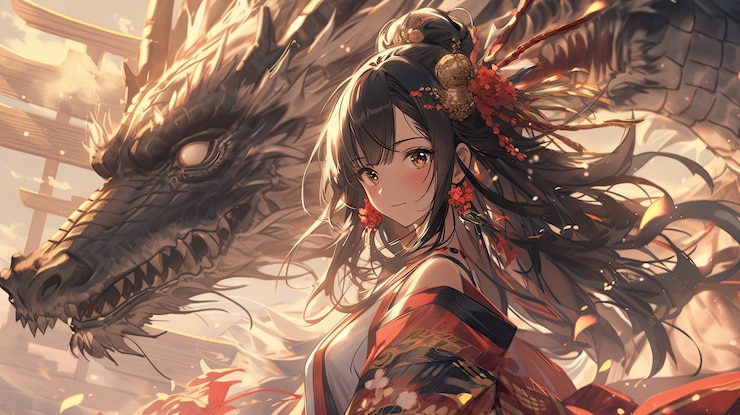 Free Photo mythical dragon beast in anime style