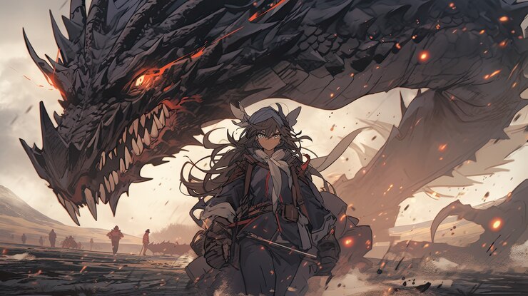 Free Photo mythical dragon beast in anime style
