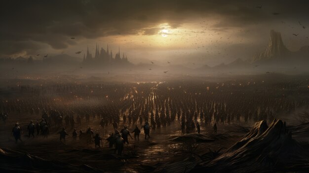 mythical video game inspired landscape with apocalyptic scene