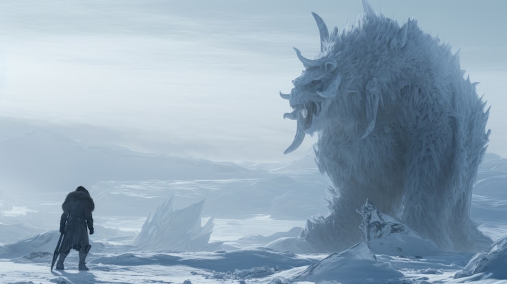 Free Photo mythical video game inspired landscape with ice creature