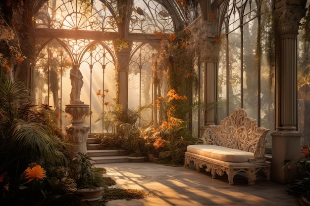 Мифический видеоигровый пейзаж с видом на дворец