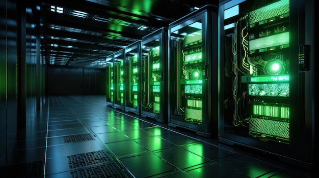 Free photo n the server room you'll notice green lights signaling energyefficient operations