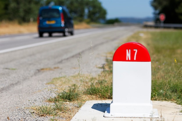 N7 road milestone in France