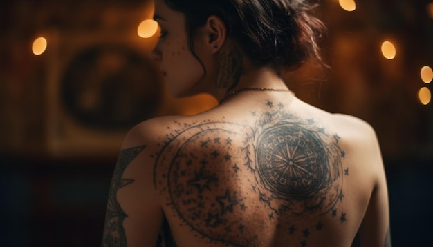 Foto gratuita giovane donna nuda che si tatua la spalla all'aperto generata dall'intelligenza artificiale