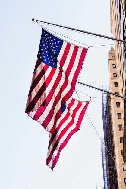 National flags of America on building