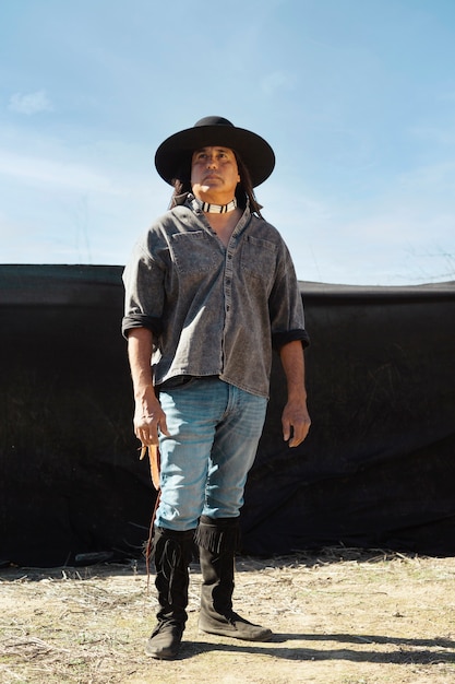 Free photo native american man in the dessert