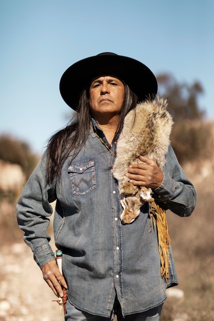 Free photo native american man in the dessert