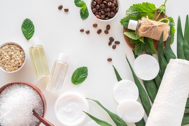 Natural cosmetic products on desk