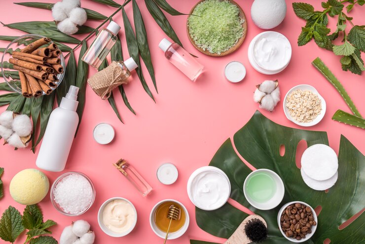 Free Photo natural cosmetics on desk